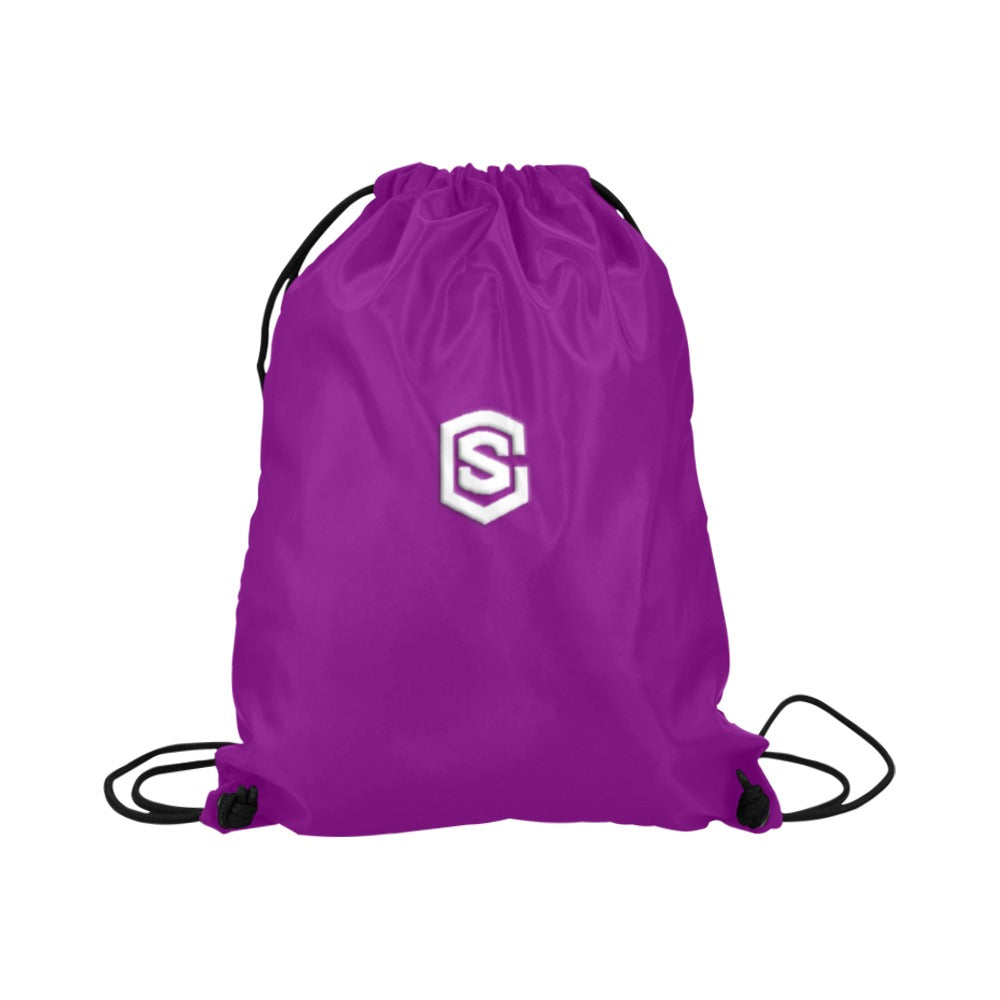 Purple Drawstring Bags Large With White Logo Drawstring Bags (Model 1604) (Large)
