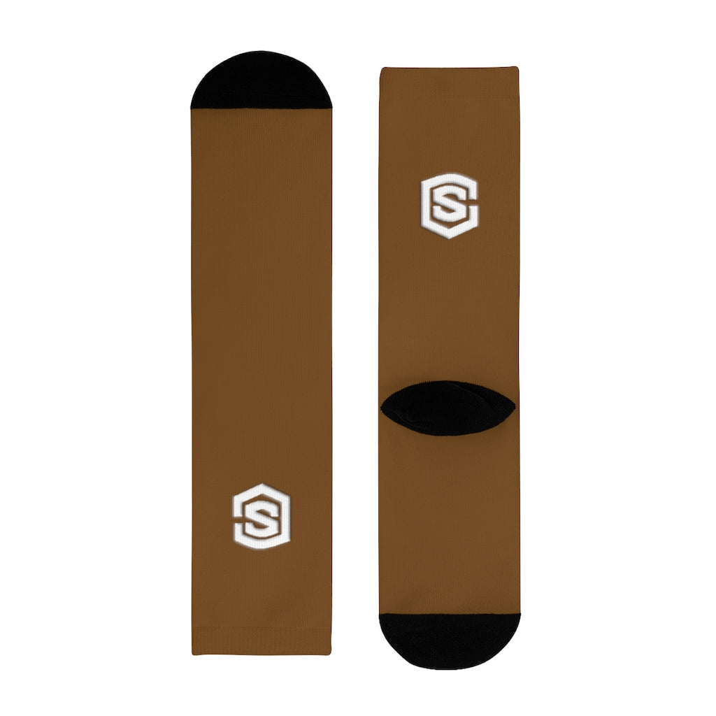brown Sublimation Crew Socks (EU) white Logo