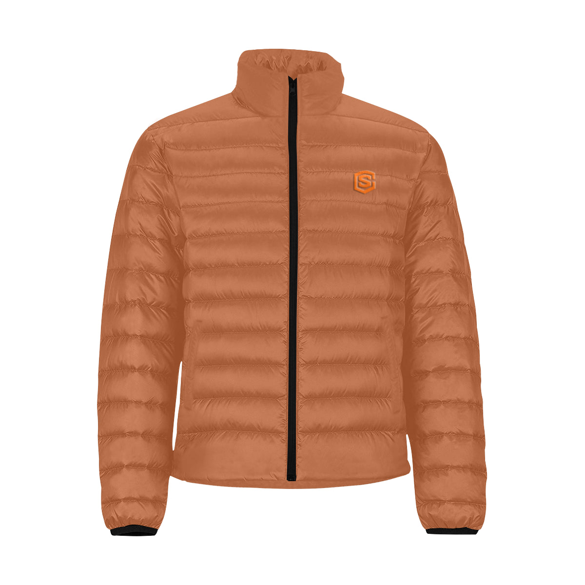 Orange Logo Men's Stand Collar Padded Jacket (Model H41)
