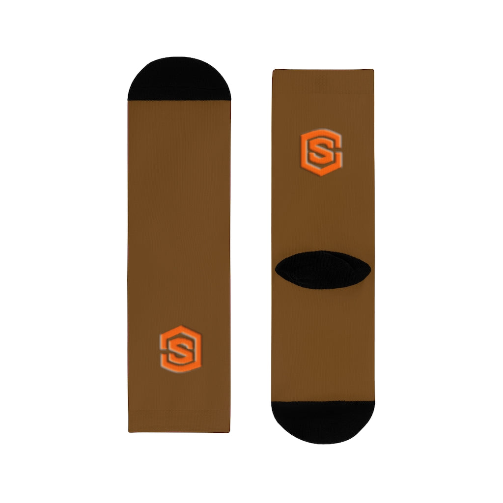 Brown Sublimation Crew Socks (EU) Orange Logo