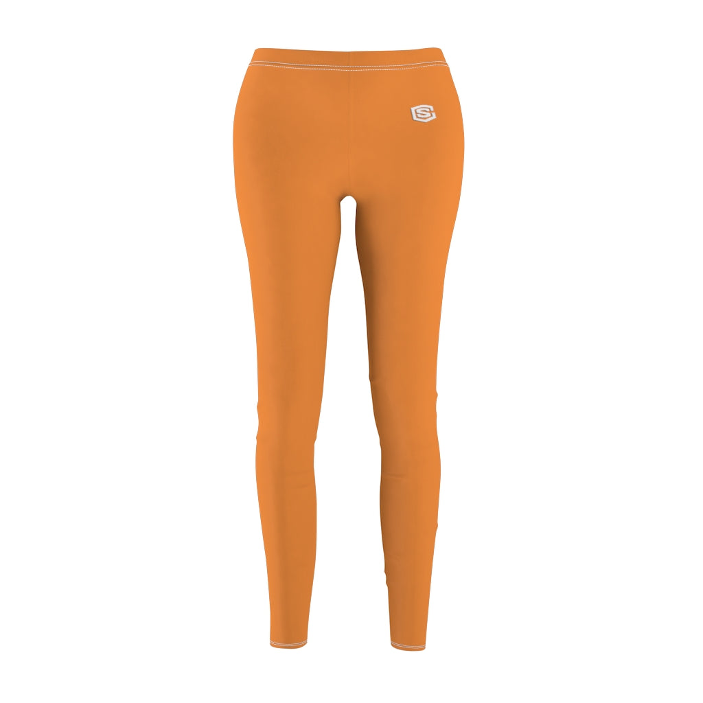 Orange Women's Cut & Sew Casual Leggings White logo