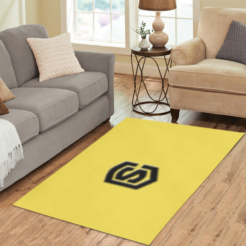 Yellow Area Rug Black Logo Area Rug 5' x 3.2'