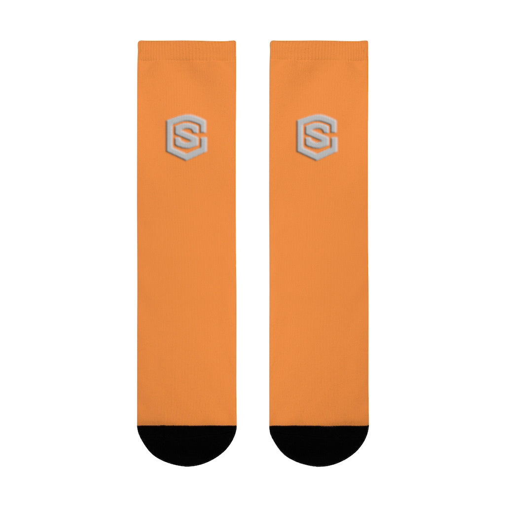 orange Sublimation Crew Socks (EU) Silver Logo