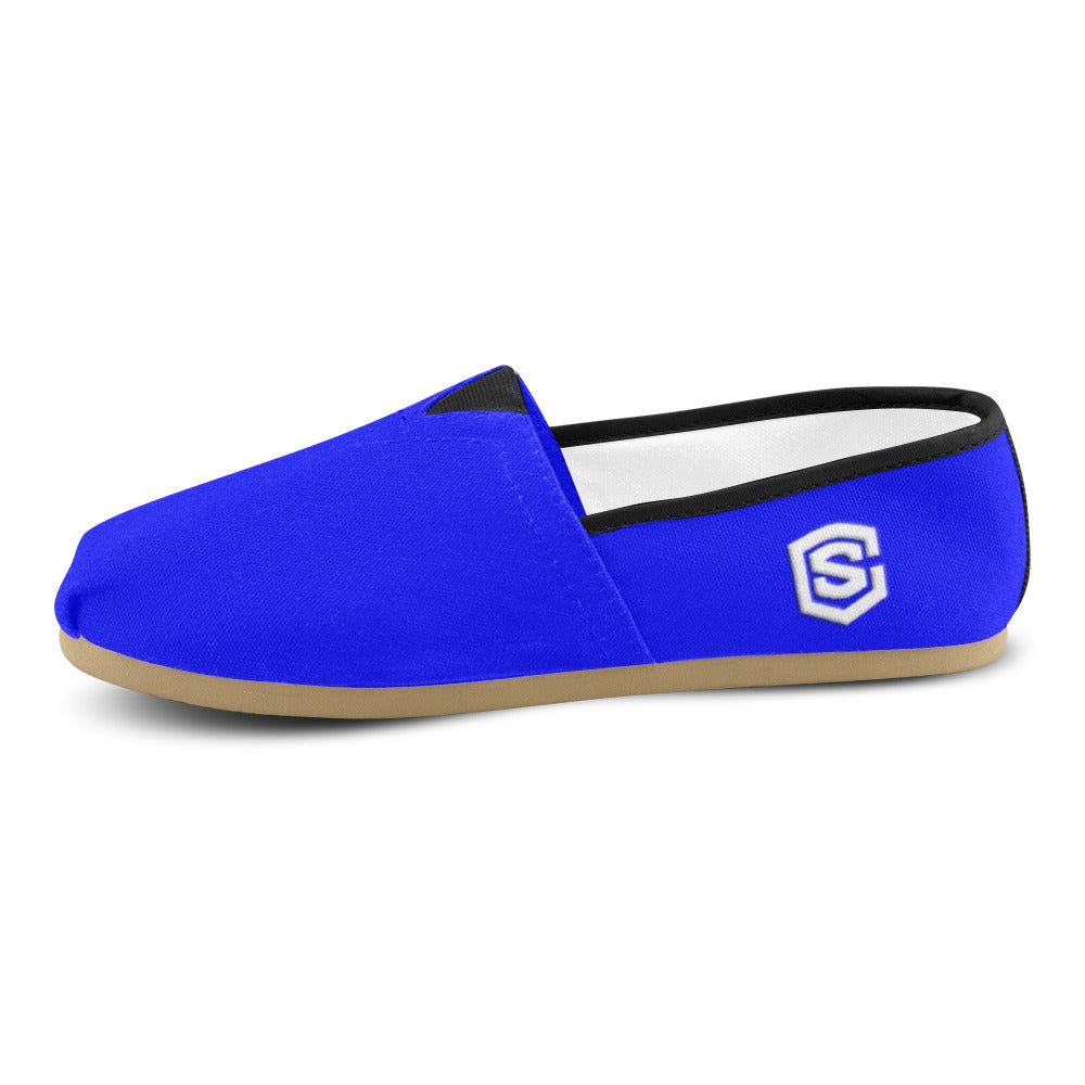 BLUE casual shoes for women WITH WHITE LOGO Casual Canvas Women's Shoes (Model 004) (Designs are mirrored)