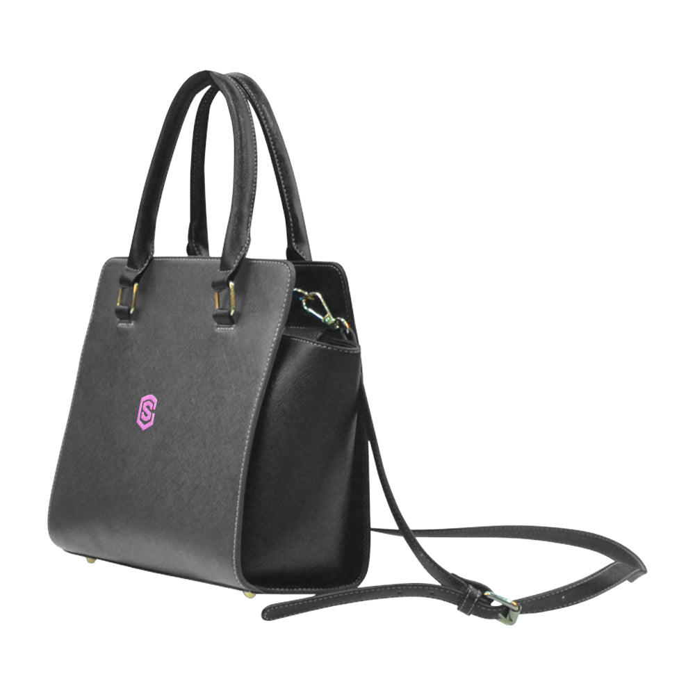 BLACK RIVET SHOULDER HANDBAG pink logo Rivet Shoulder Handbag (Model 1645)