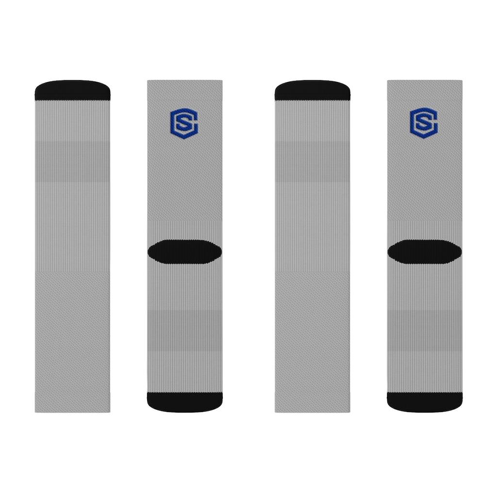 Grey Sublimation Socks Blue Logo