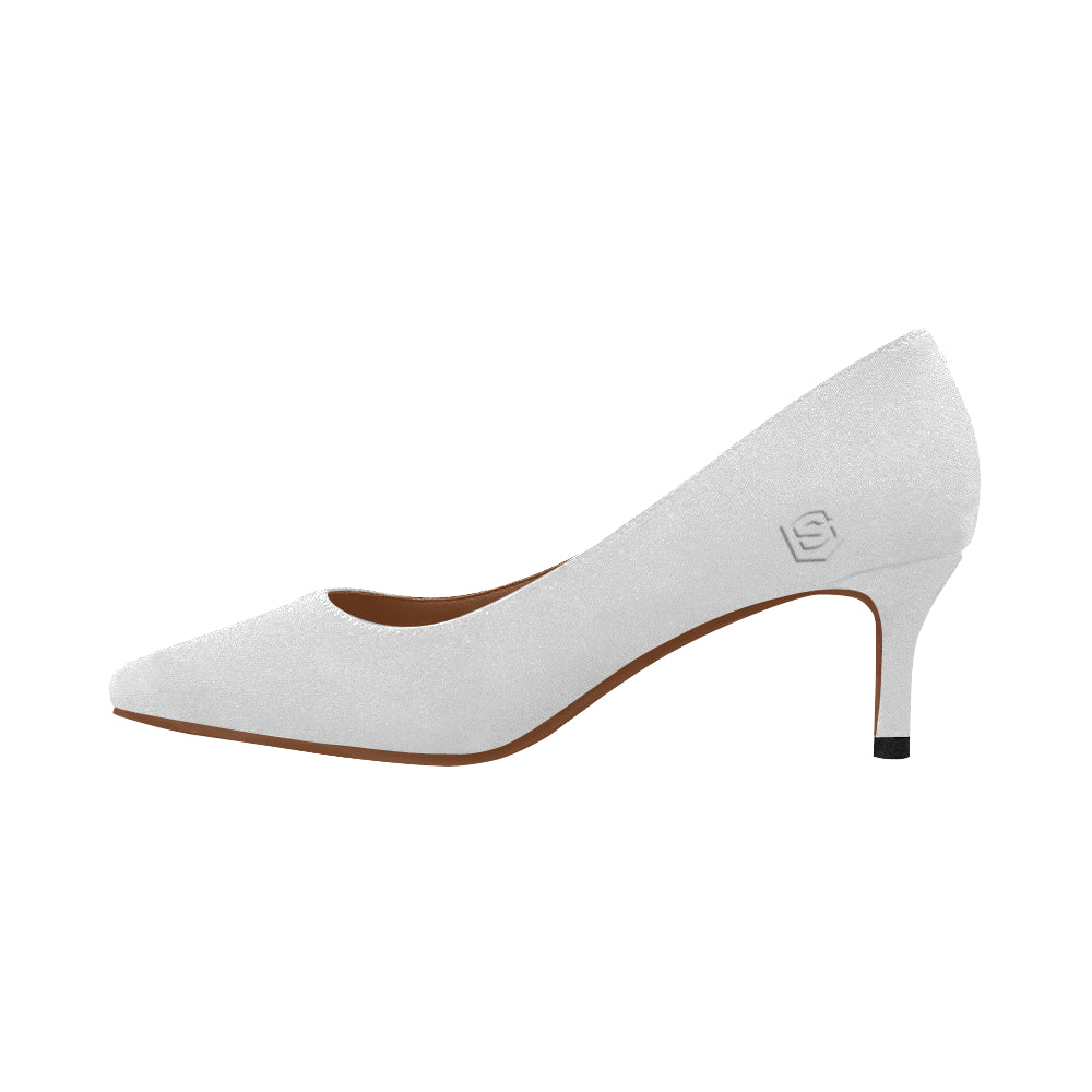 white logo Women's Pointed Toe Low Heel Pumps (Model 053)