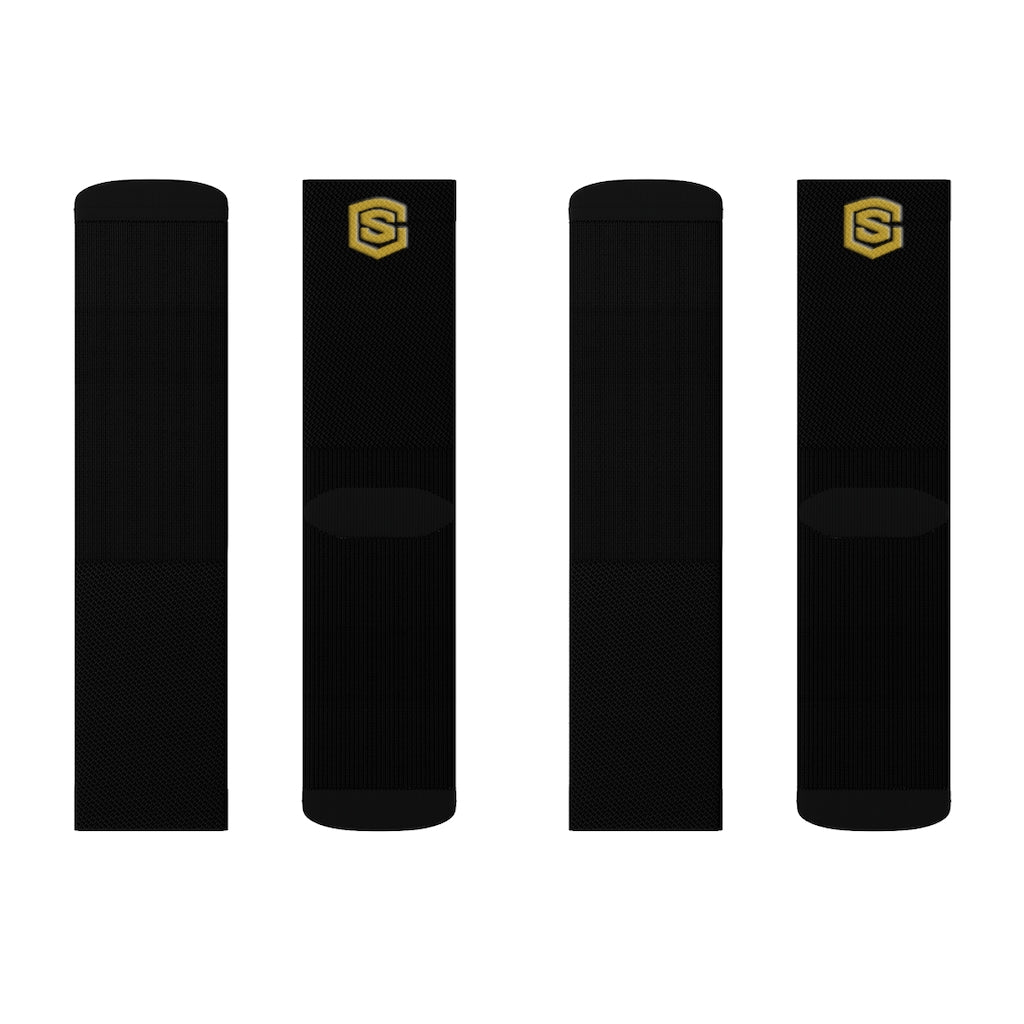 Black Sublimation Socks Gold Logo