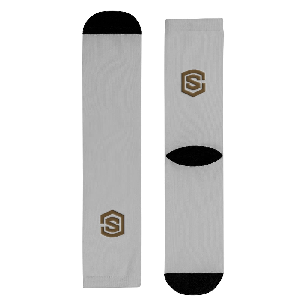 Grey Sublimation Crew Socks (EU) Brown Logo