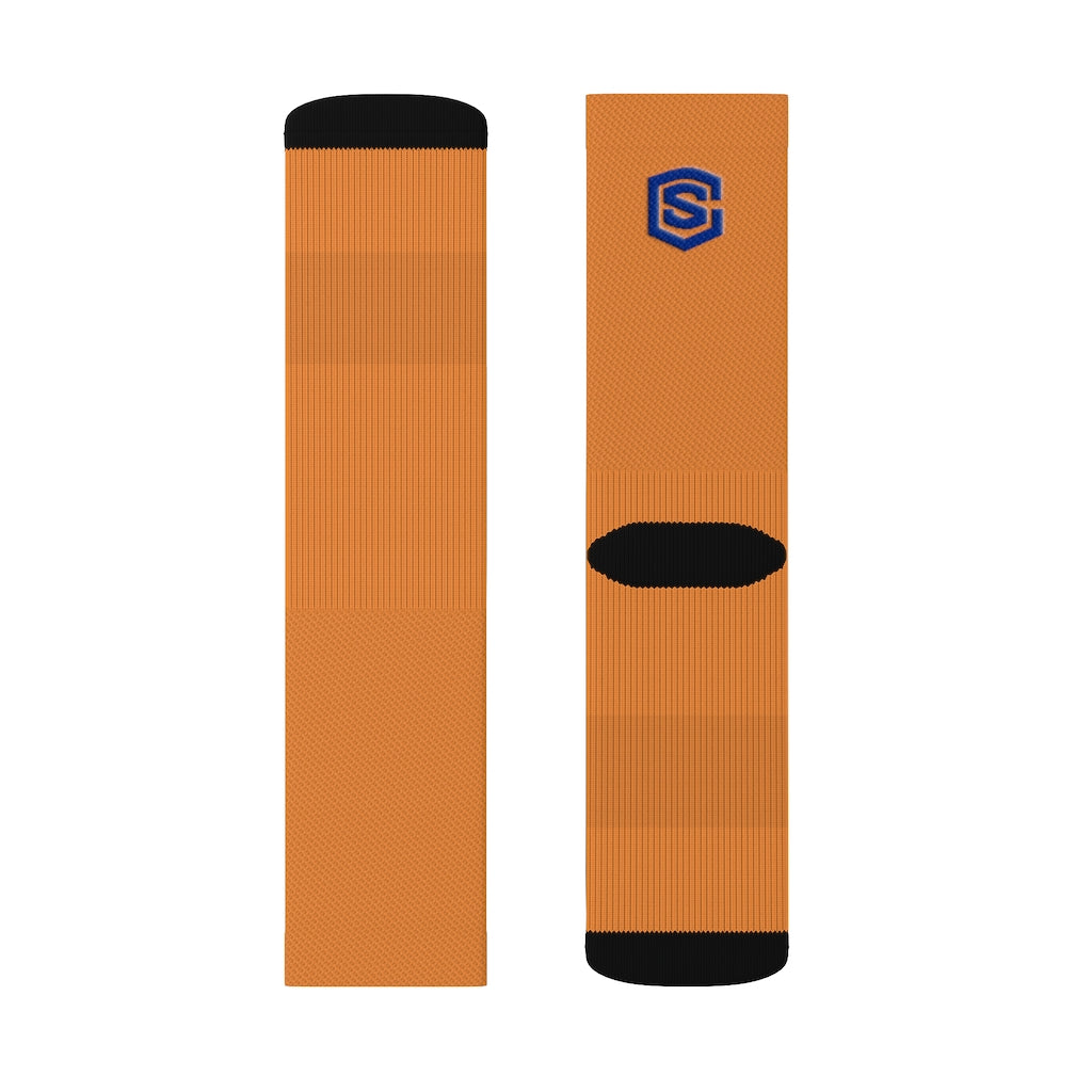 Orange Sublimation Socks Blue Logo