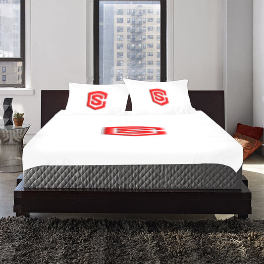 White Duvet Cover Red Logo 3-Piece Bedding Set (1 Duvet Cover 86"x70"; 2 Pillowcases 20"x30")(One Side)