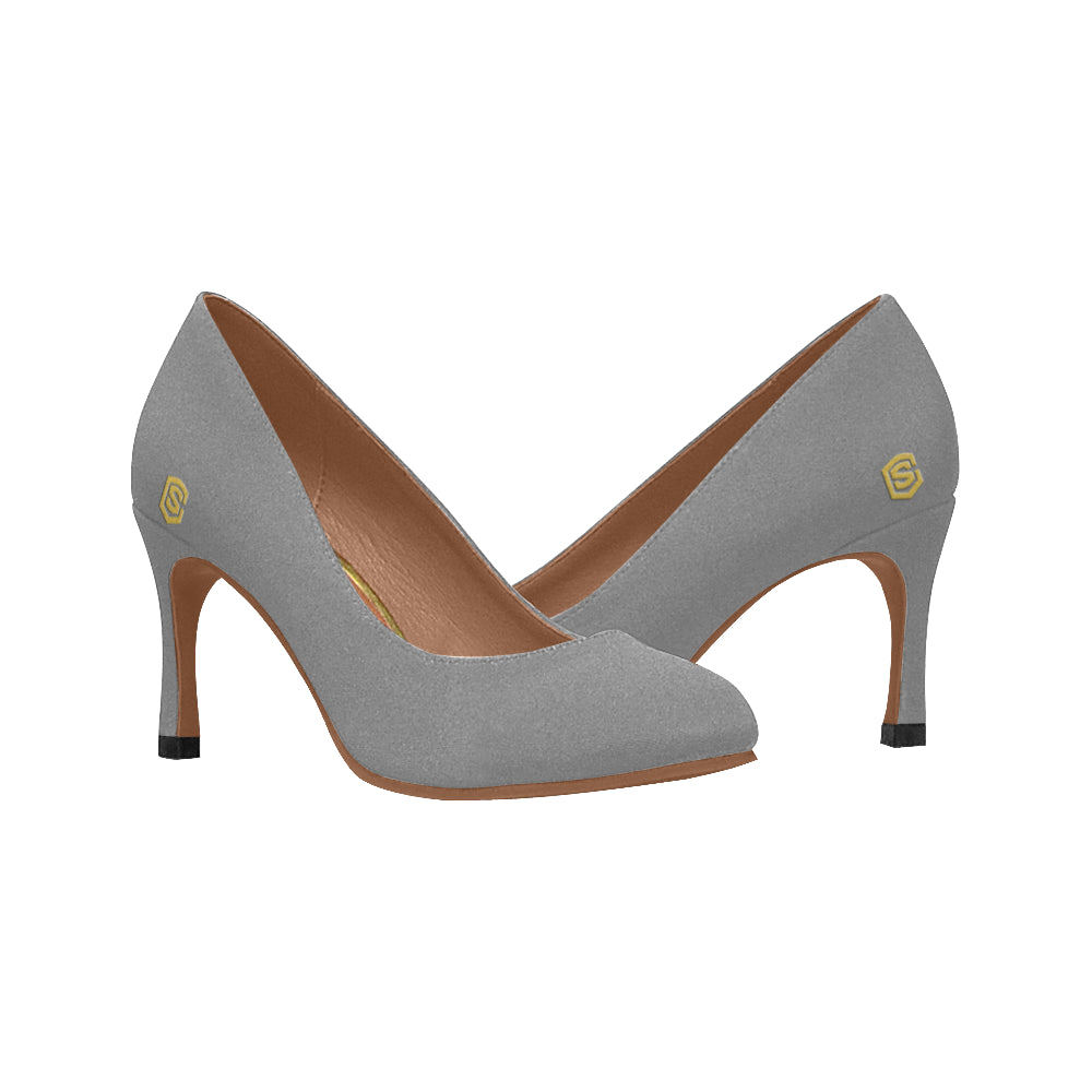GRAY Women's High Heels gold logo Women's High Heels (Model 048)
