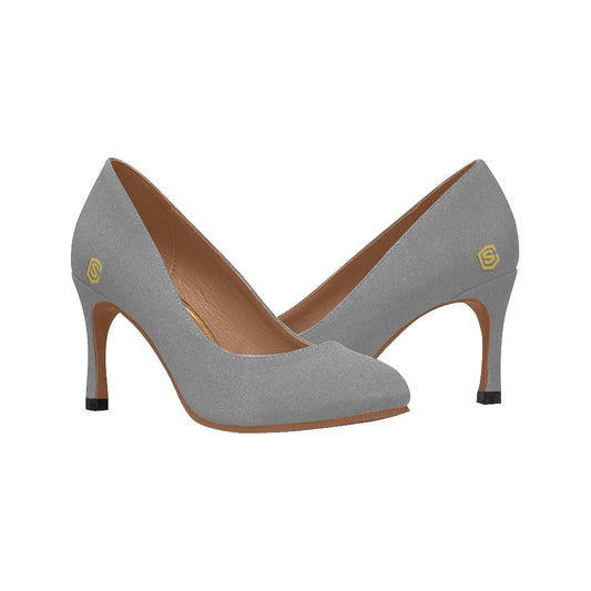 GRAY Women's High Heels gold logo Women's High Heels (Model 048)