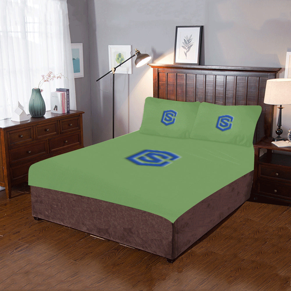 Green Duvet Cover Blue Logo 3-Piece Bedding Set (1 Duvet Cover 86"x70"; 2 Pillowcases 20"x30")(One Side)