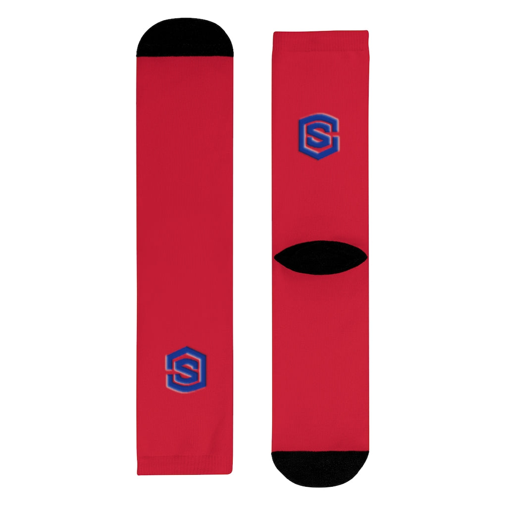 red Sublimation Crew Socks (EU) Blue Logo