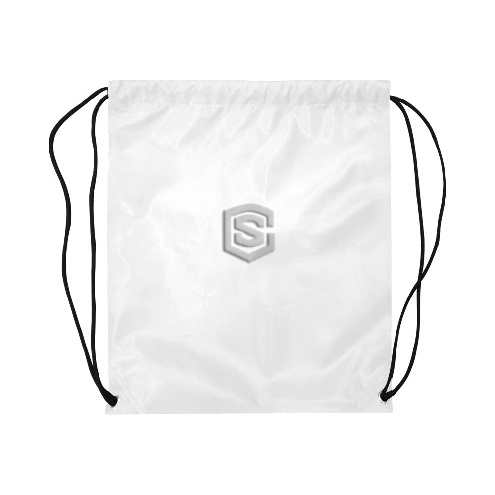 White Drawstring Bags Large With Silver Logo Drawstring Bags (Model 1604) (Large)