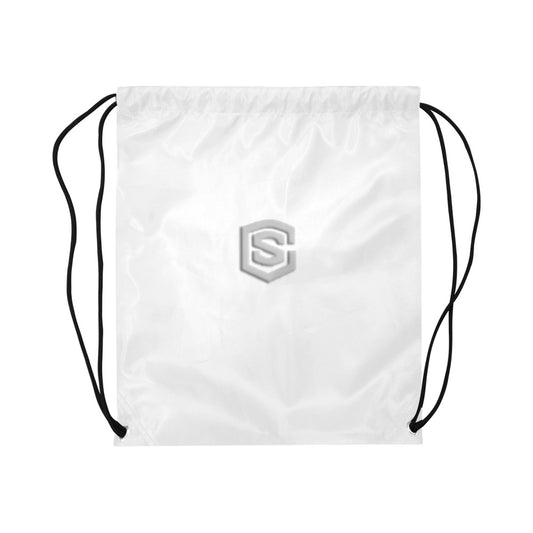 White Drawstring Bags Large With Silver Logo Drawstring Bags (Model 1604) (Large)