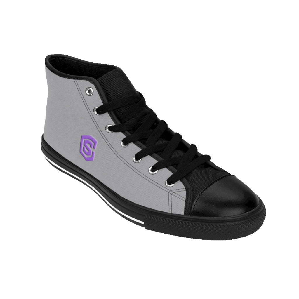Grey Men's High-top Sneakers - purple logo