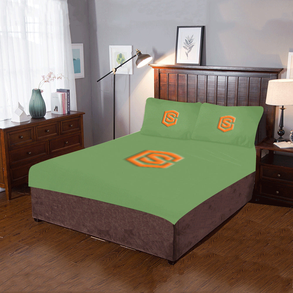 Green Duvet Cover Orange Logo 3-Piece Bedding Set (1 Duvet Cover 86"x70"; 2 Pillowcases 20"x30")(One Side)