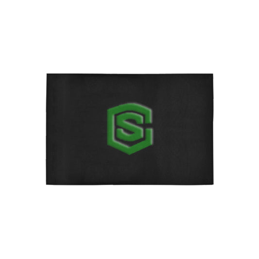 Black Door Mat with Green Logo Doormat 24" x 16" (Sponge Material)