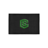 Black Door Mat with Green Logo Doormat 24" x 16" (Sponge Material)