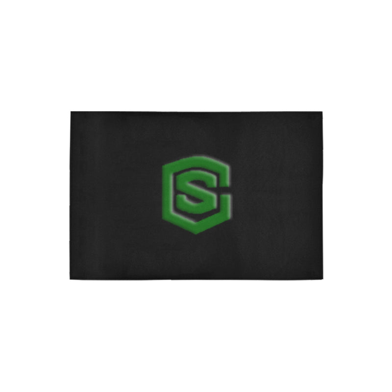 Black Door Mat with Green Logo Doormat 24" x 16" (Sponge Material)