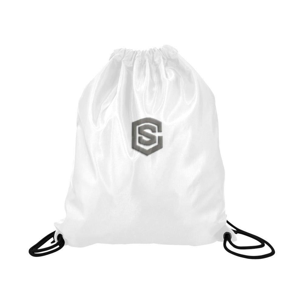 White Drawstring Bags Large With Grey Logo Drawstring Bags (Model 1604) (Large)