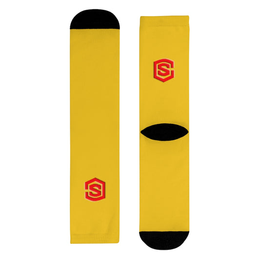 Yellow Sublimation Crew Socks (EU) Red Logo