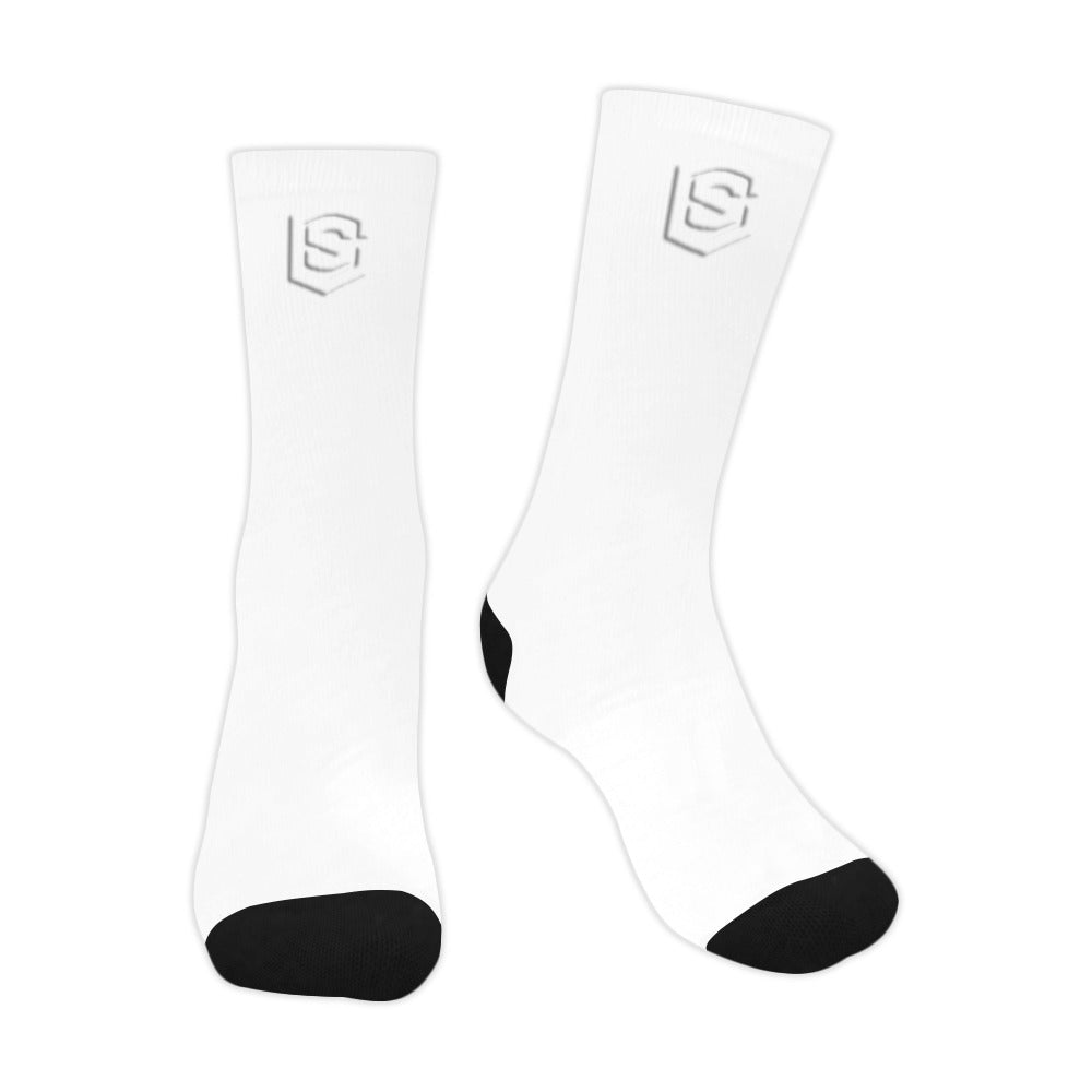 White Sublimated Crew Socks (Made In USA) with White Logo Sublimated Crew Socks (Made In USA)