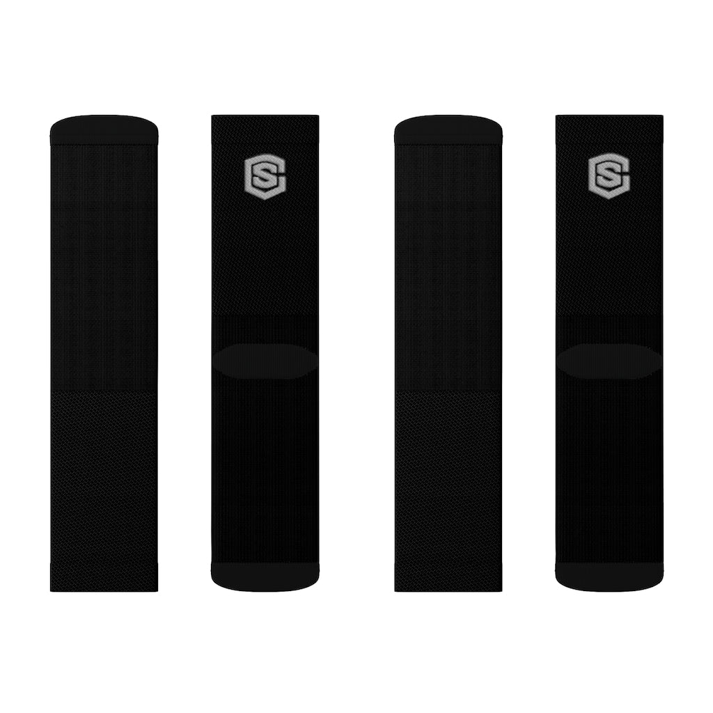 Black Sublimation Socks Silver Logo