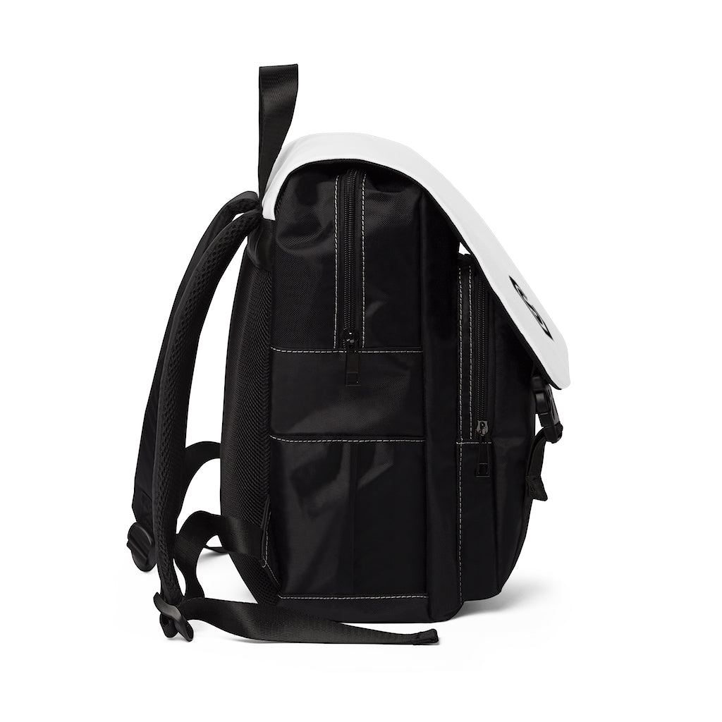 White Unisex Casual Shoulder Backpack Black logo