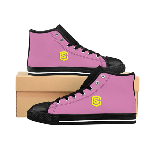 pink Men's High-top Sneakers - yellow logo