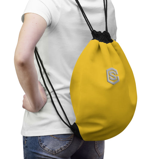 Yellow Drawstring Bag Silver logo