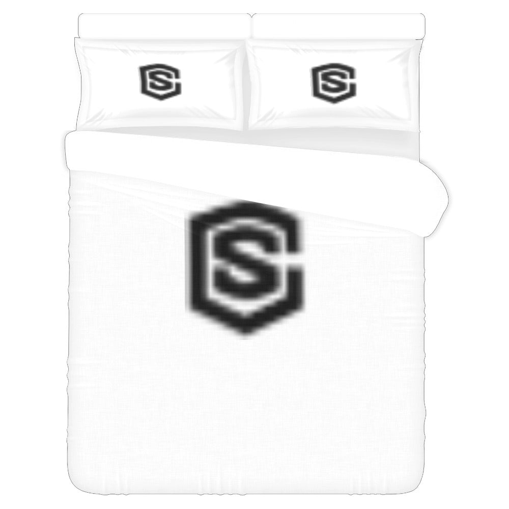 White Duvet Cover Black Logo 3-Piece Bedding Set (1 Duvet Cover 86"x70"; 2 Pillowcases 20"x30")(One Side)