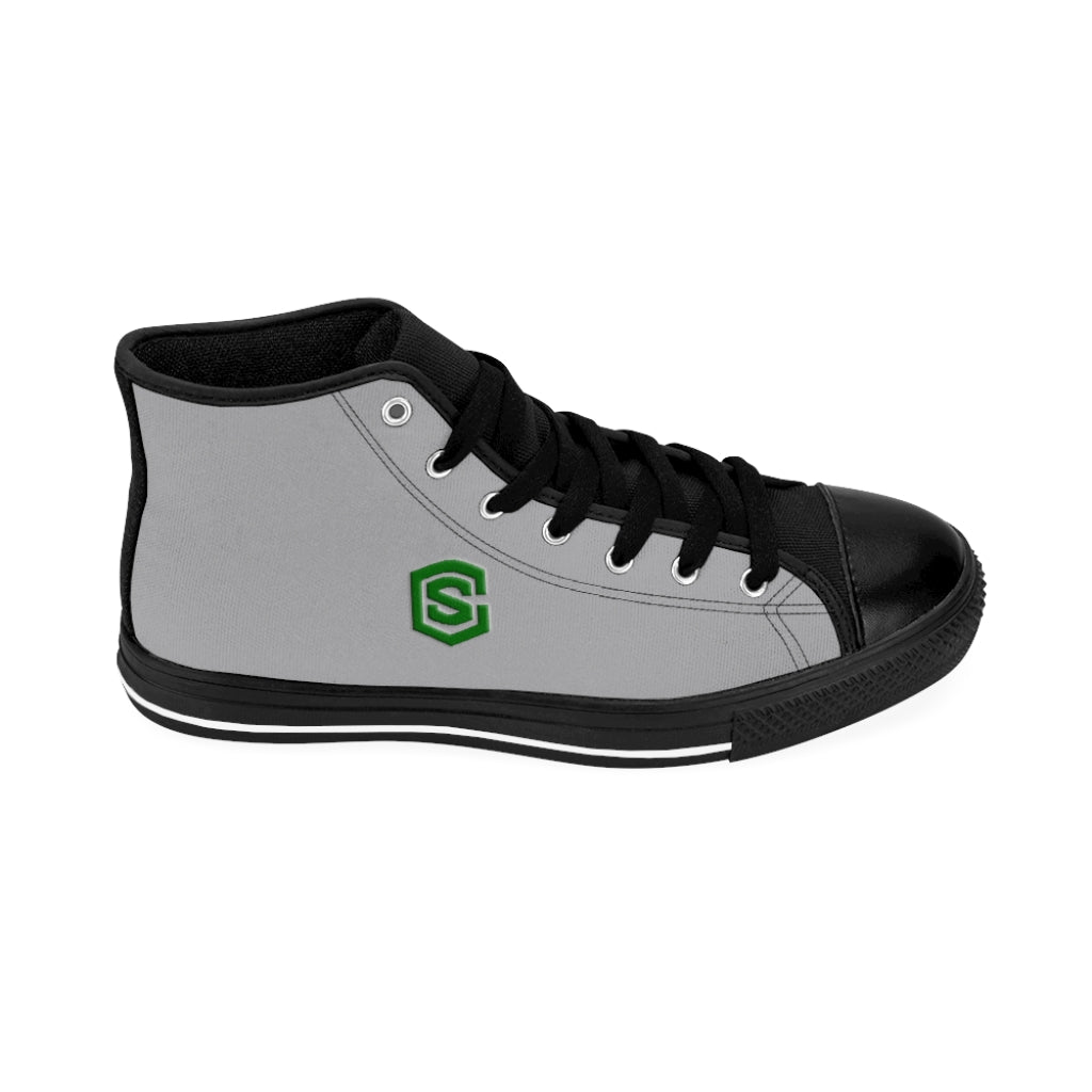 grey Men's High-top Sneakers - green logo