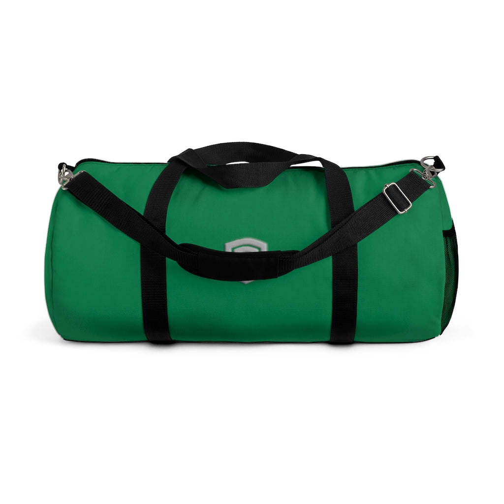 Green Duffel Bag Silver Logo