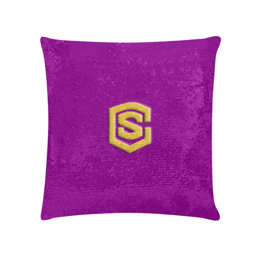 Purple Custom Sequin Pillow with Gold Logo Custom Sequin Pillow Case 18"x18"