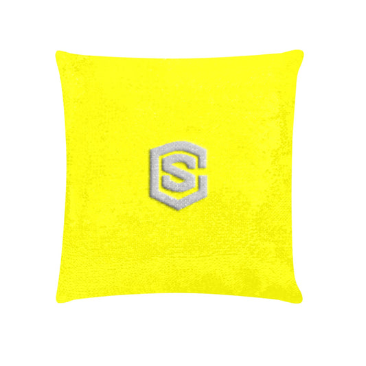 Yellow Custom Sequin Pillow with Silver Logo Custom Sequin Pillow Case 18"x18"