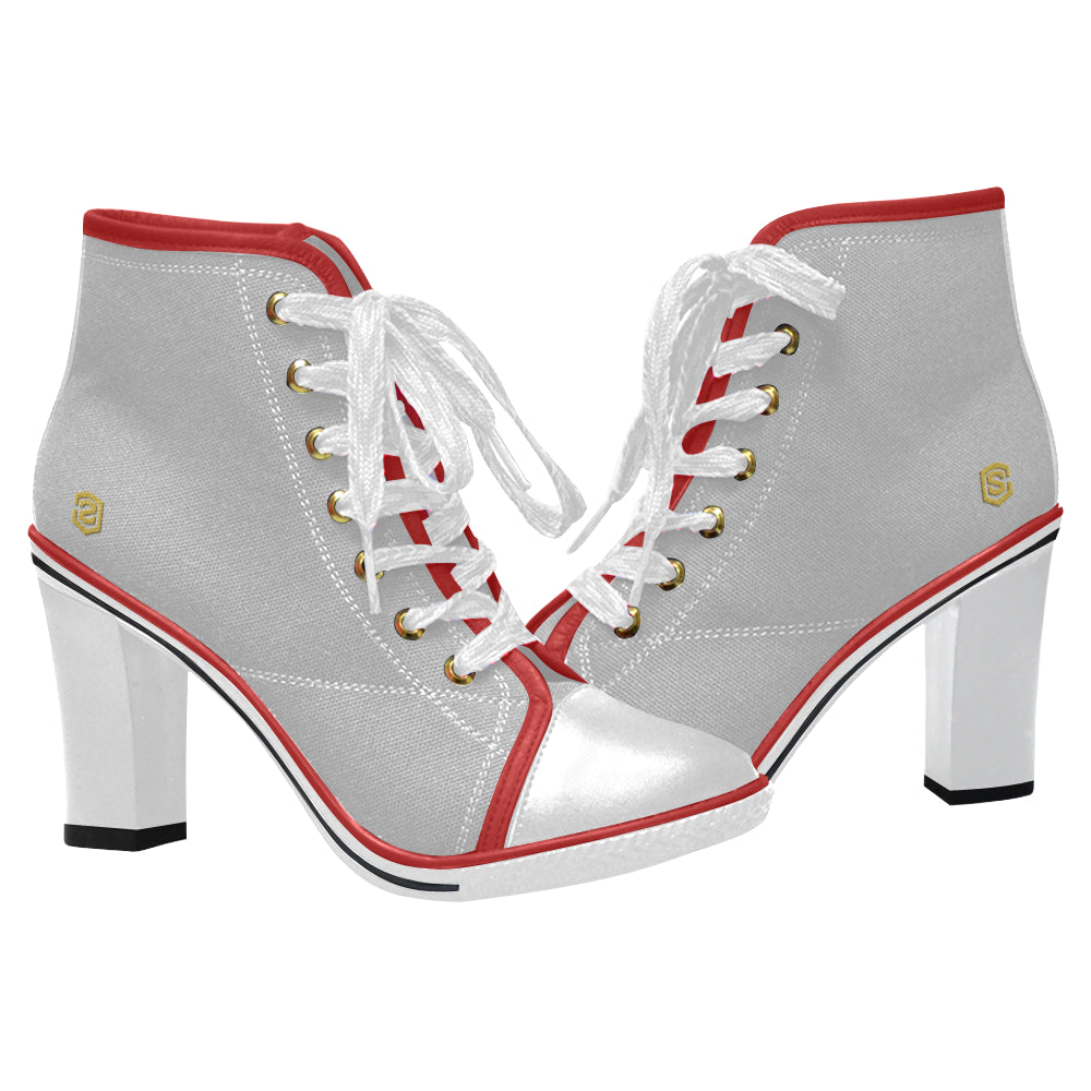 gold logo Women's Lace Up Chunky Heel Ankle Booties (Model 054)