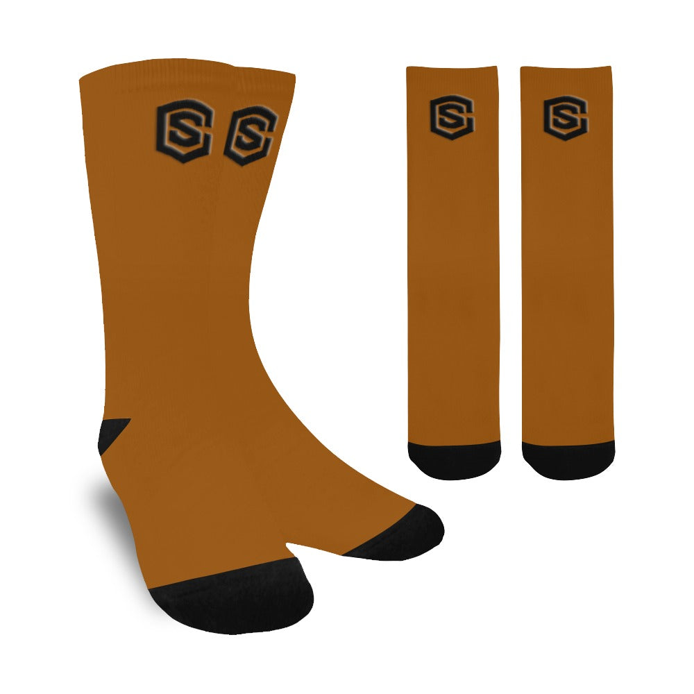 Purple Sublimated Crew Socks (Made In USA) with Black Logo Sublimated Crew Socks (Made In USA)