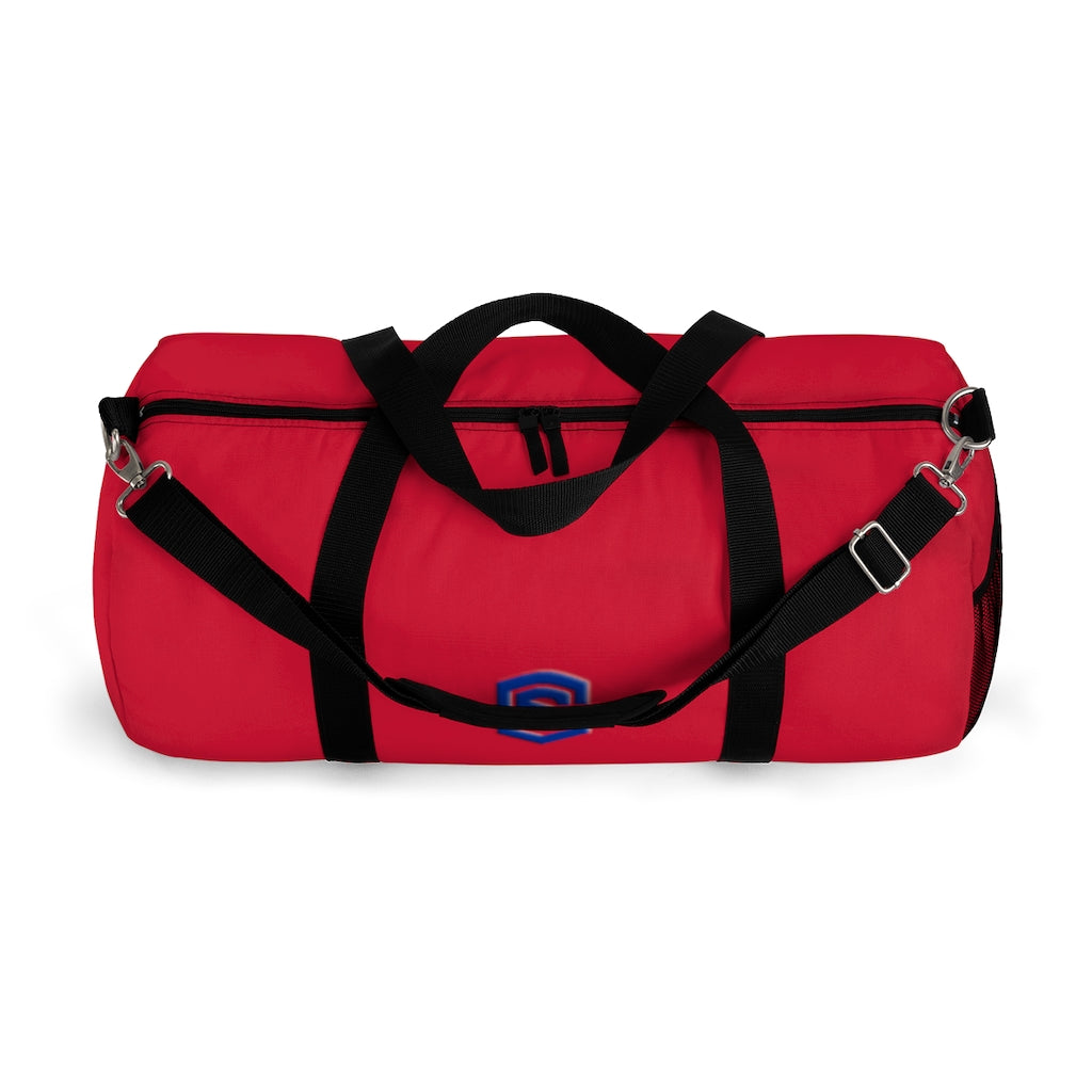 Red Duffel Bag Blue Logo