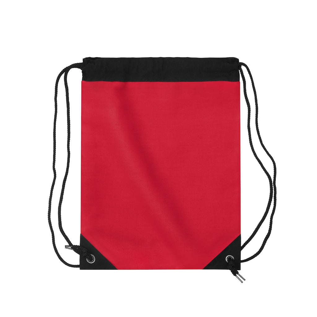 Red Drawstring Bag Gold logo