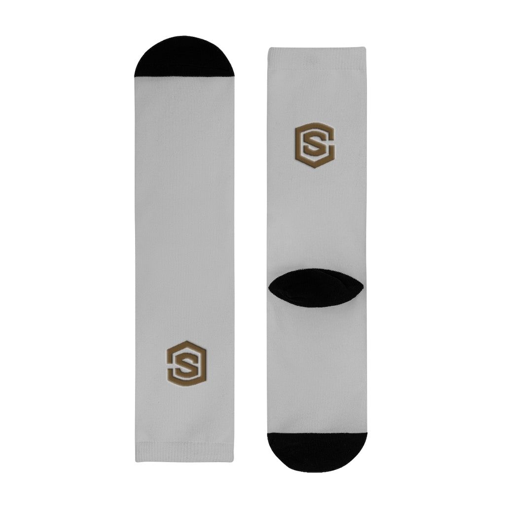 Grey Sublimation Crew Socks (EU) Brown Logo