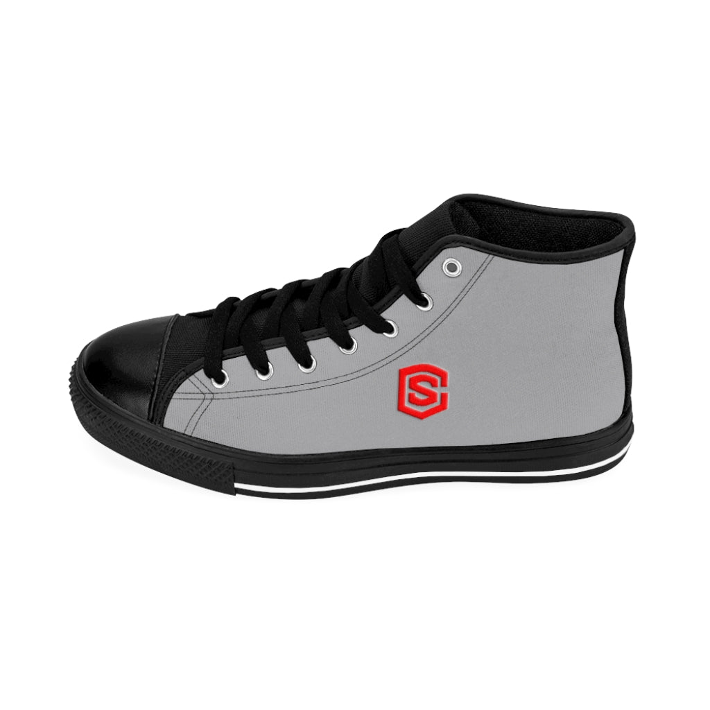 grey Men's High-top Sneakers - red logo