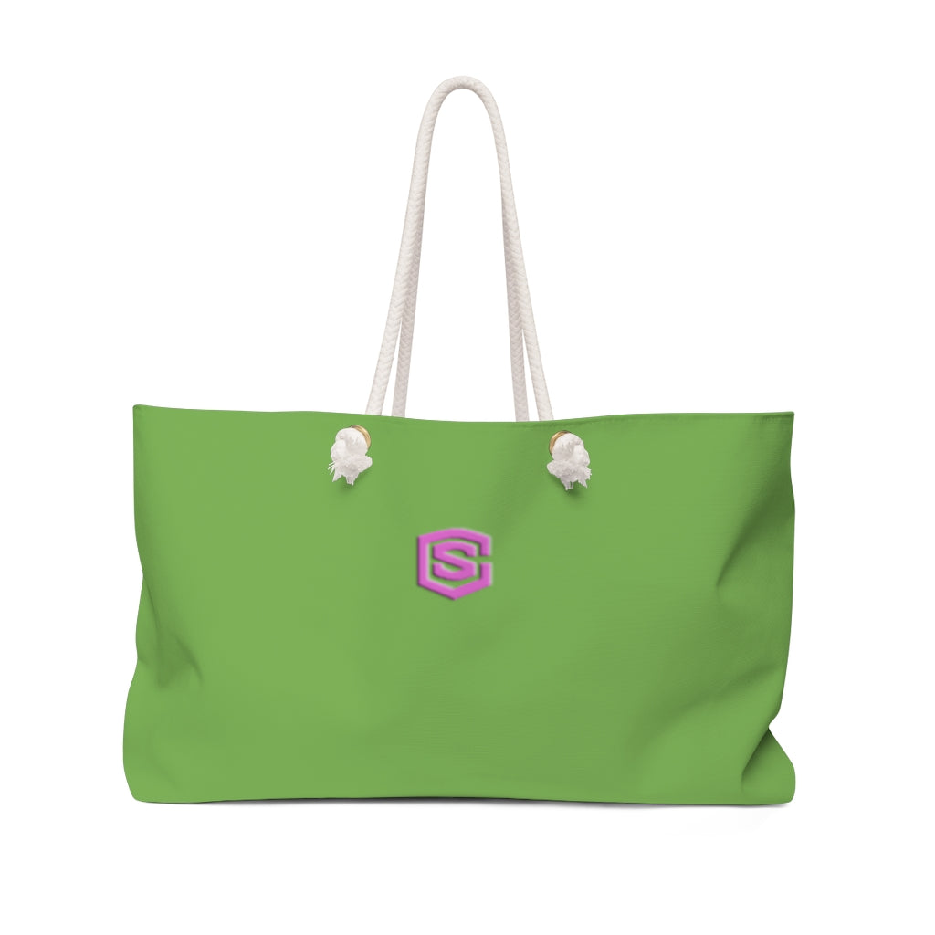 Green Weekender Bag Pink Logo
