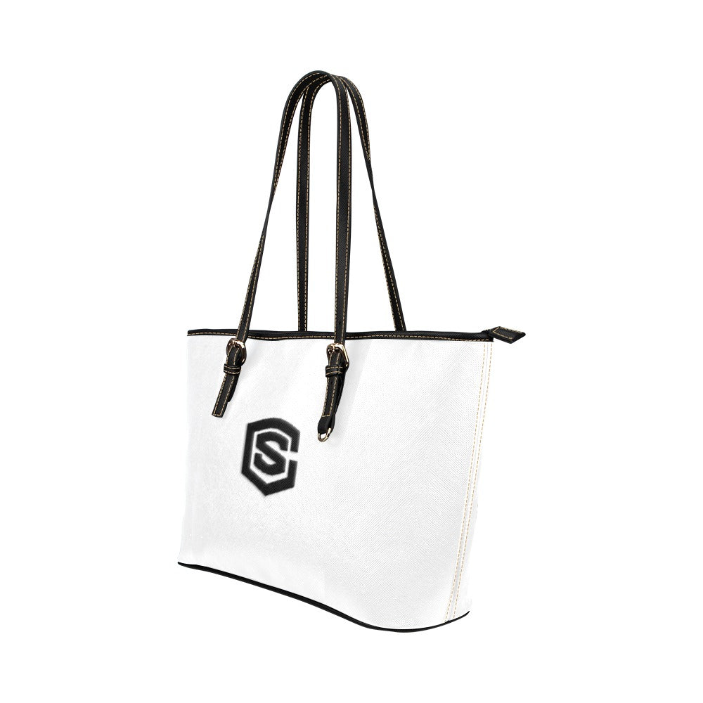 WHITE Leather Tote Bag WITH BLACK LOGO Leather Tote Bag (Model 1651) (Big)