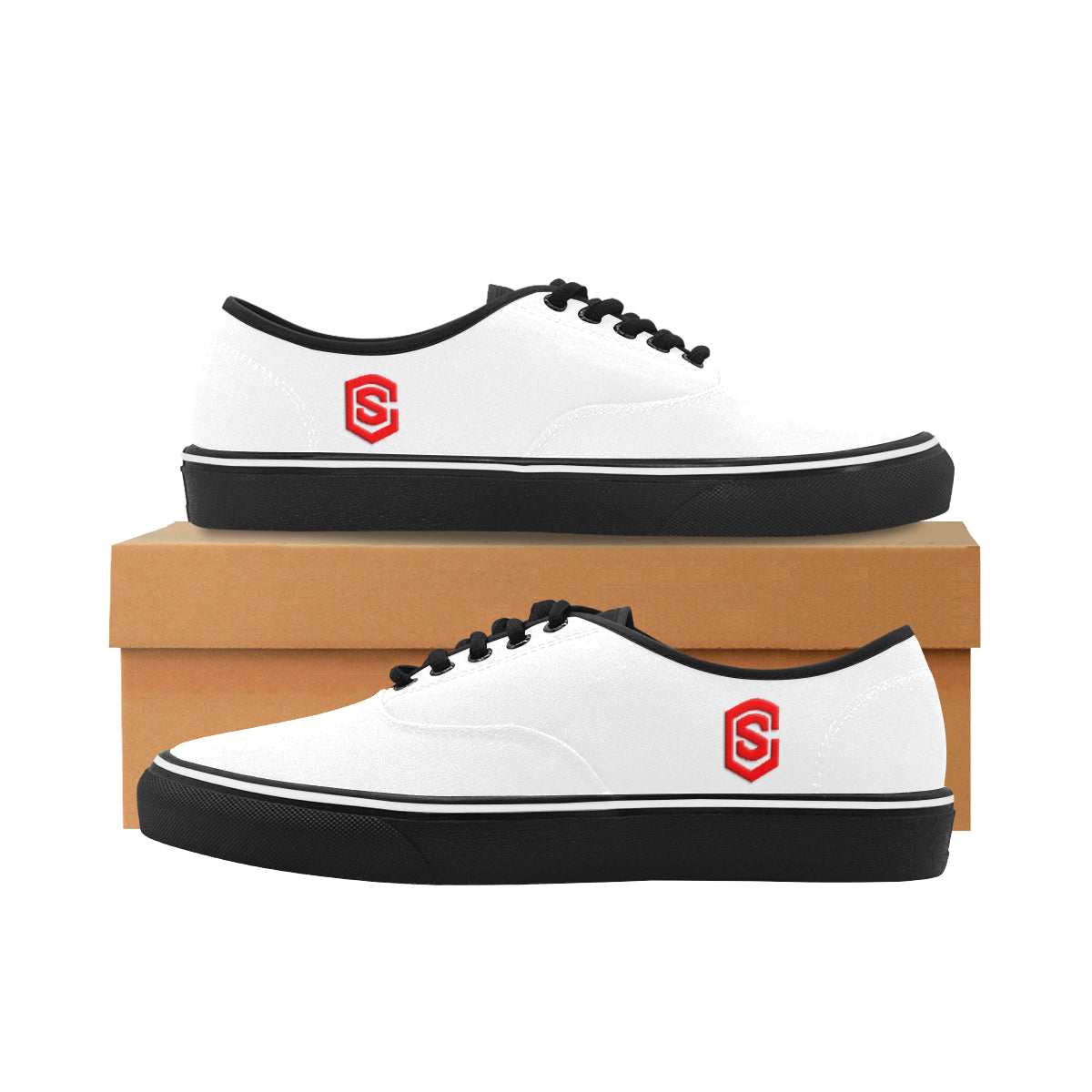 red logo Classic Men's Canvas Low Top Shoes/Large (Model E001-4)