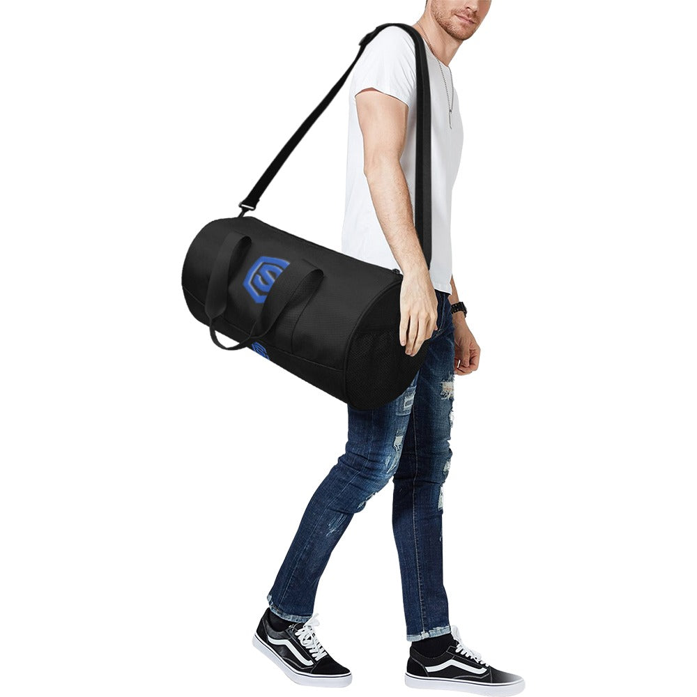 BLACK TRAVEL BAG WITH BLUE LOGO Travel Duffel Bags (Model 1679)