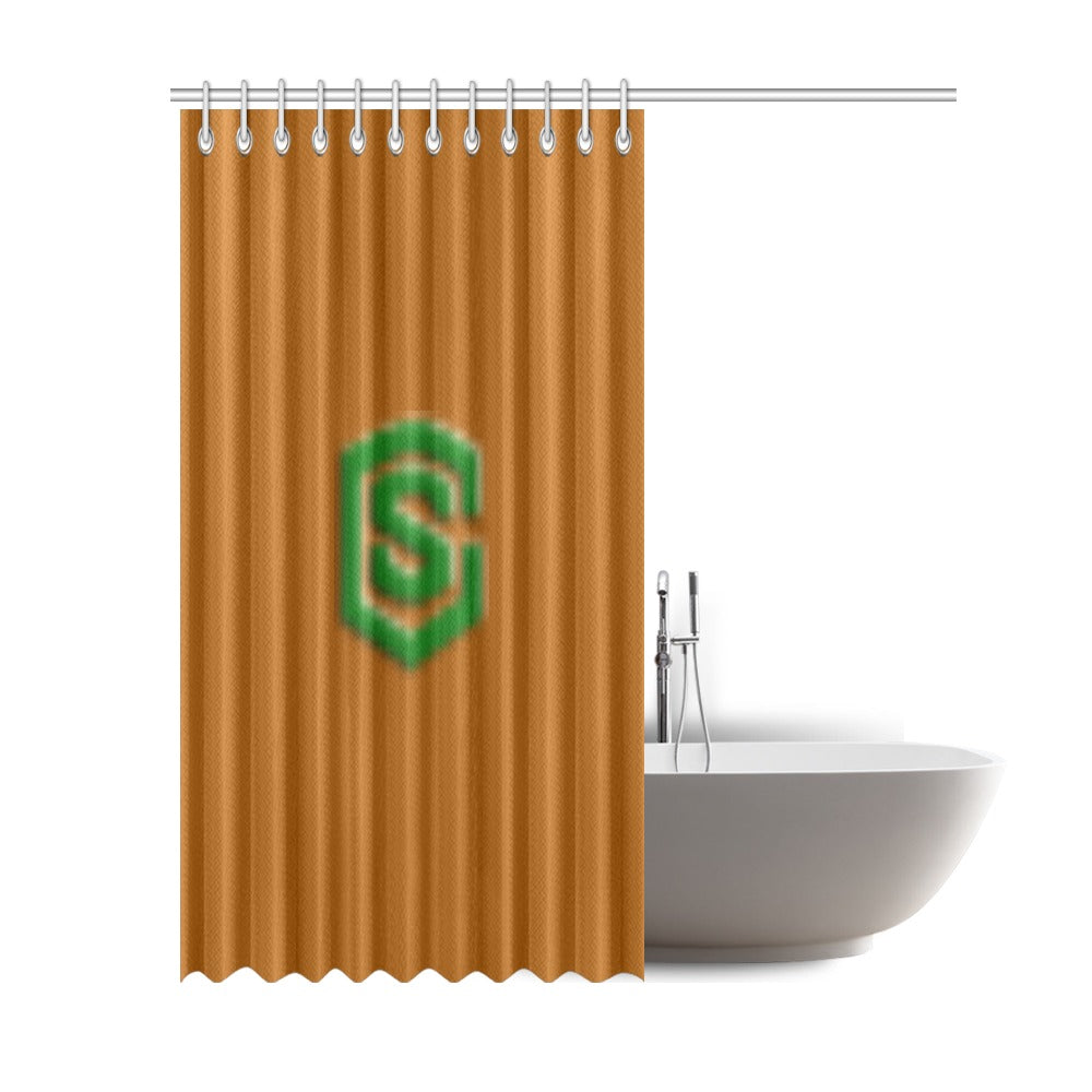 Brown Shower Curtain 69"x84" with Green Logo Shower Curtain 69"x84"