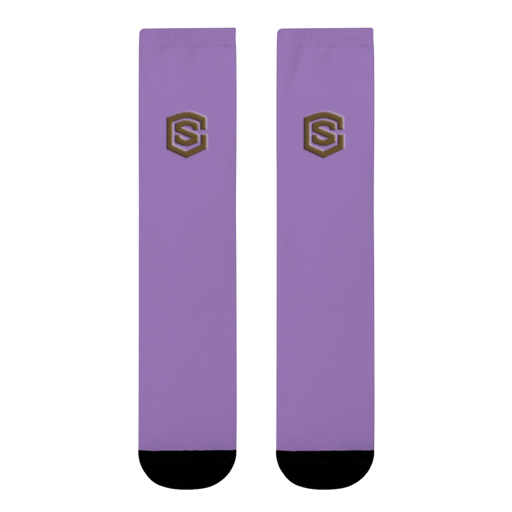 Purple Sublimation Crew Socks (EU) Brown Logo